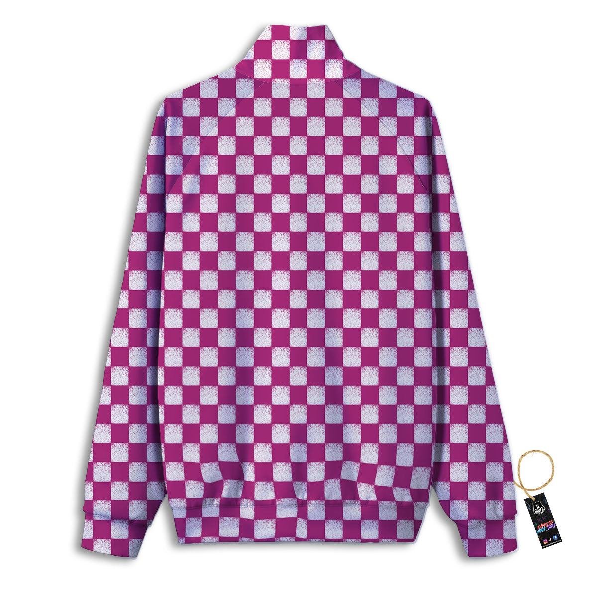 Pink And White Checkered Print Pattern Track Jacket-grizzshop
