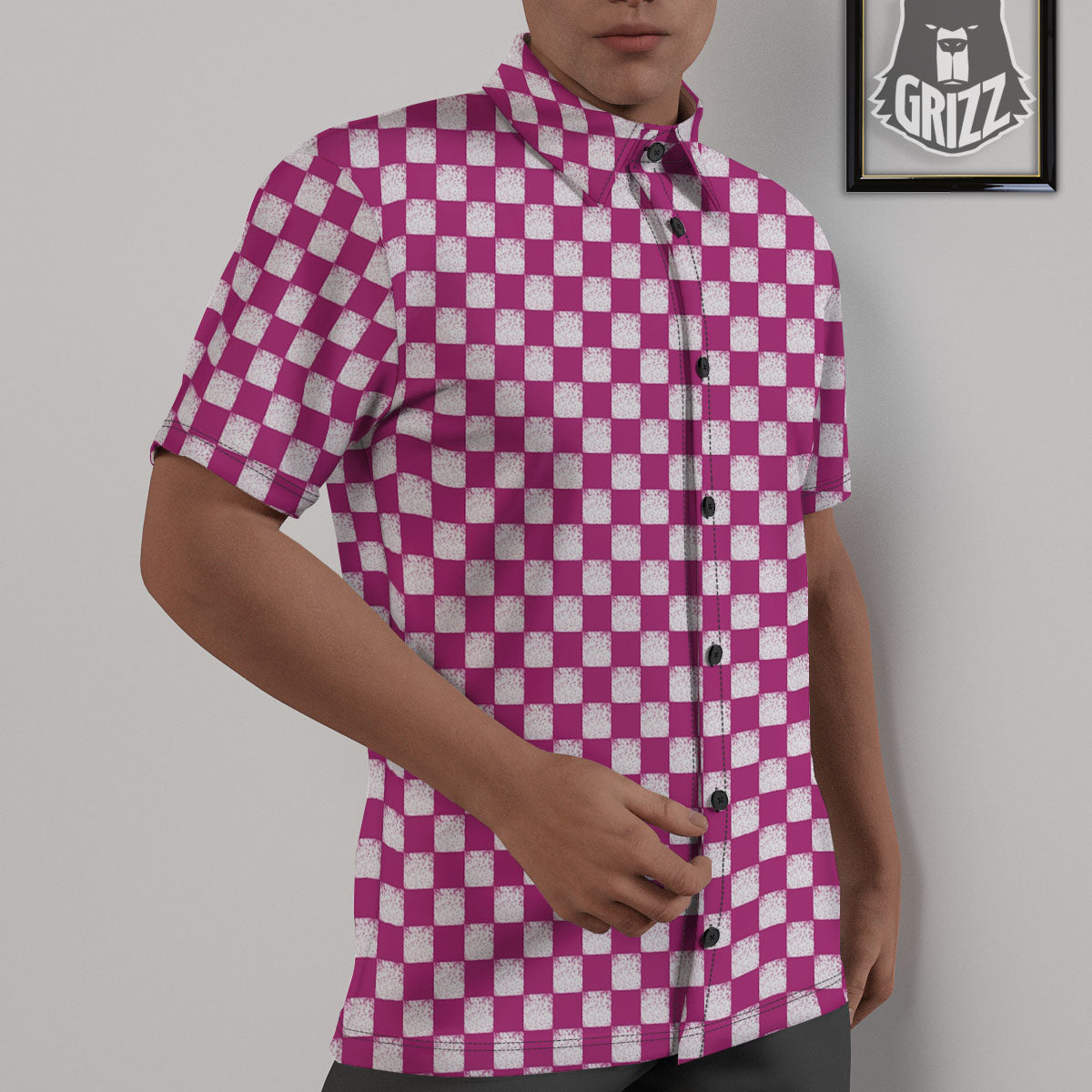 Pink And White Checkered Print Pattern Untucked Shirts-grizzshop