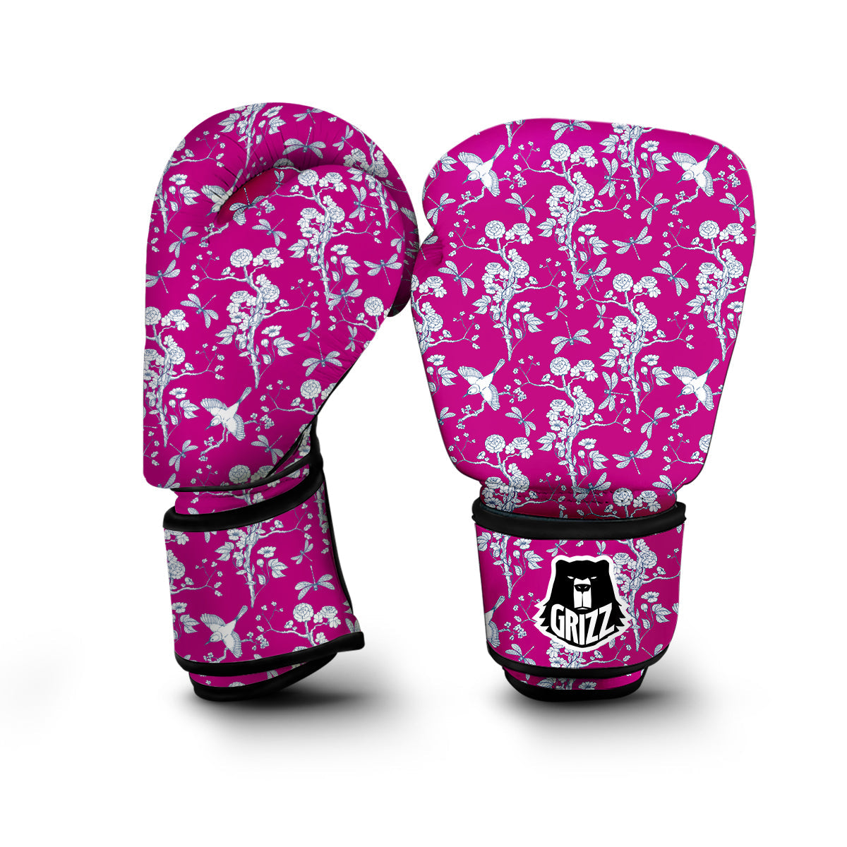 Pink And White Chinoiserie Print Pattern Boxing Gloves-grizzshop