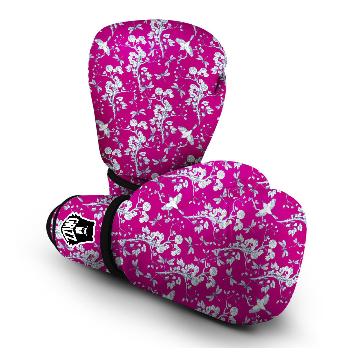 Pink And White Chinoiserie Print Pattern Boxing Gloves-grizzshop