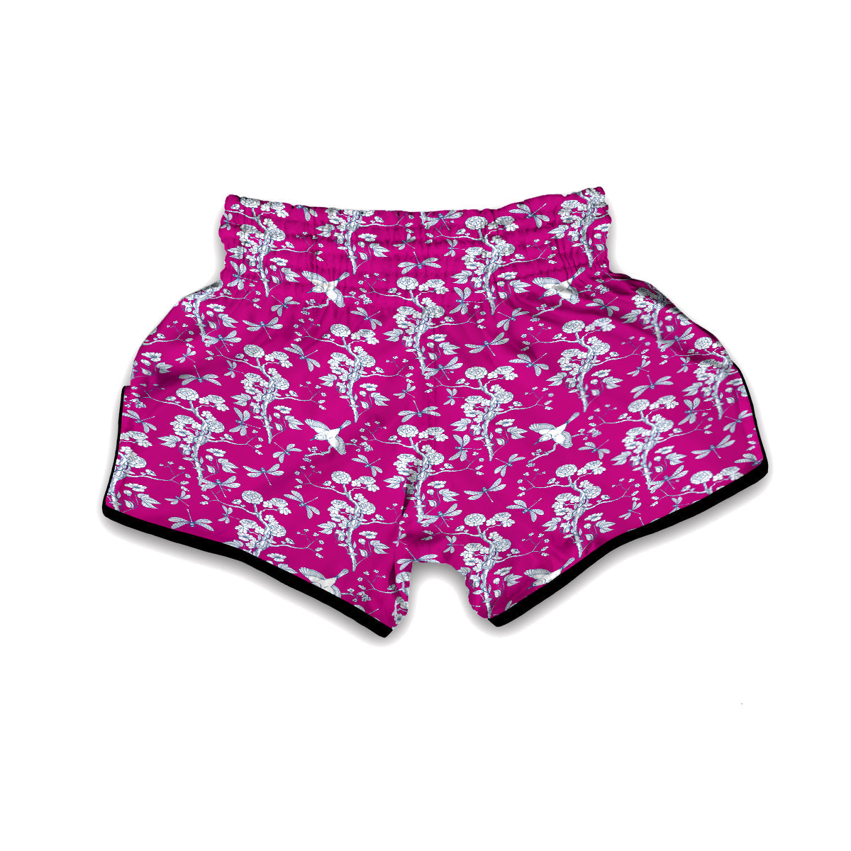 Pink And White Chinoiserie Print Pattern Muay Thai Boxing Shorts-grizzshop