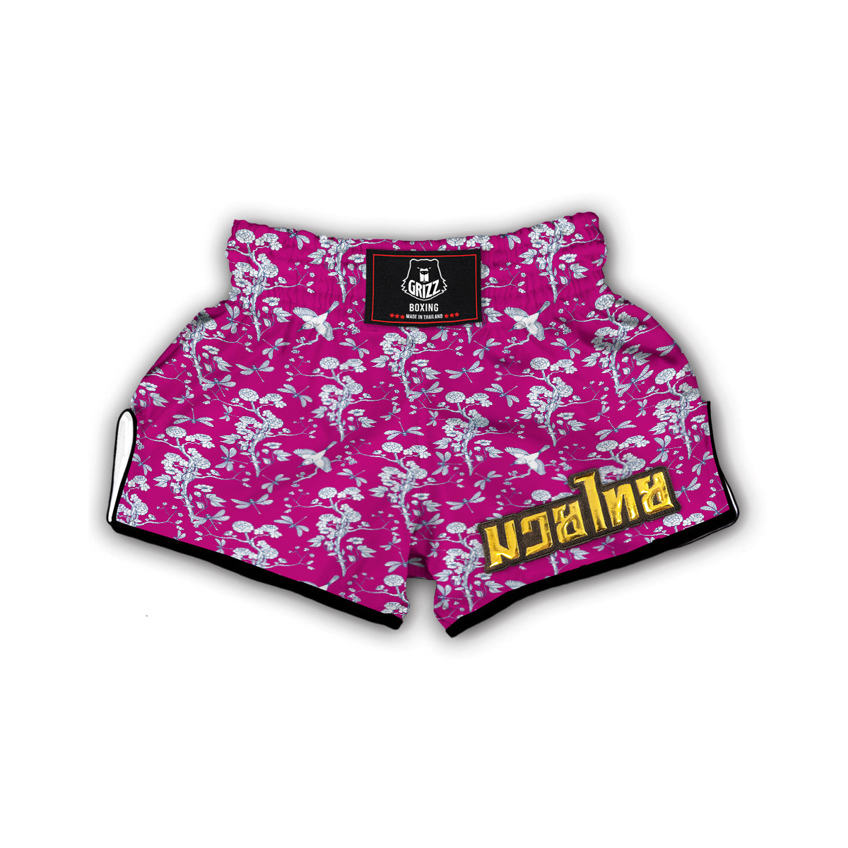 Pink And White Chinoiserie Print Pattern Muay Thai Boxing Shorts-grizzshop