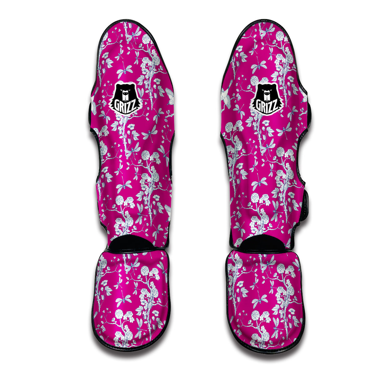 Pink And White Chinoiserie Print Pattern Muay Thai Shin Guards-grizzshop