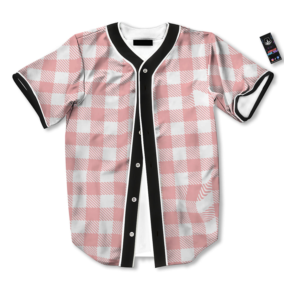 Pink And White Gingham Print Pattern Baseball Jersey-grizzshop