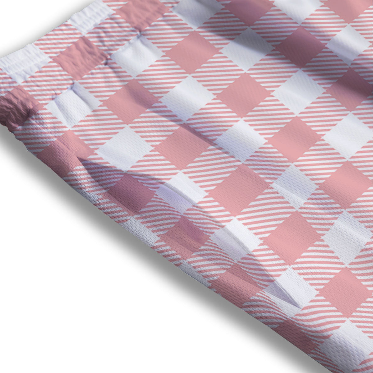 Pink And White Gingham Print Pattern Mesh Shorts