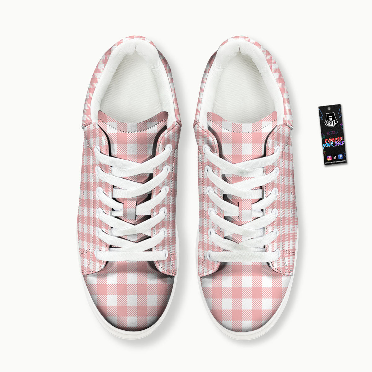 Pink And White Gingham Print Pattern Platform Shoes-grizzshop