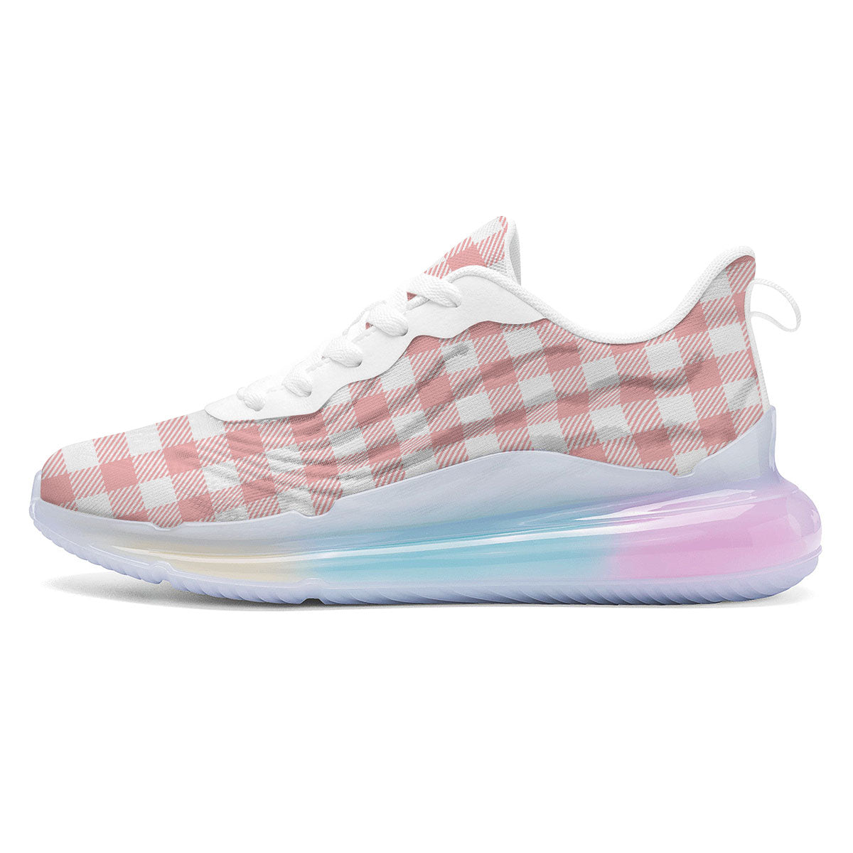 Pink And White Gingham Print Pattern Running Sneakers-grizzshop