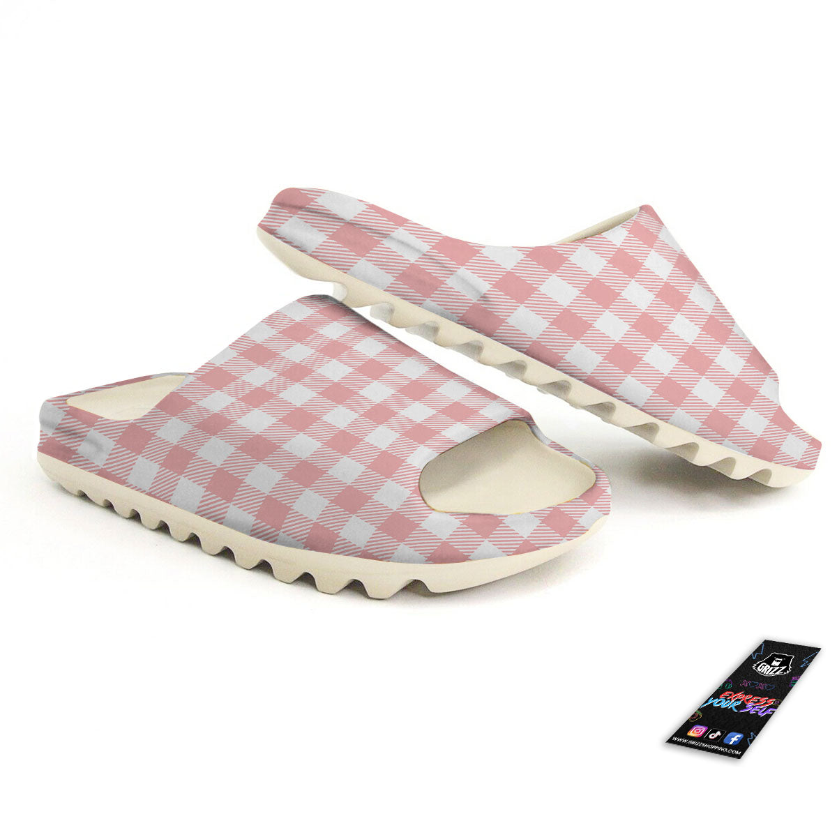Pink And White Gingham Print Pattern Sandals-grizzshop