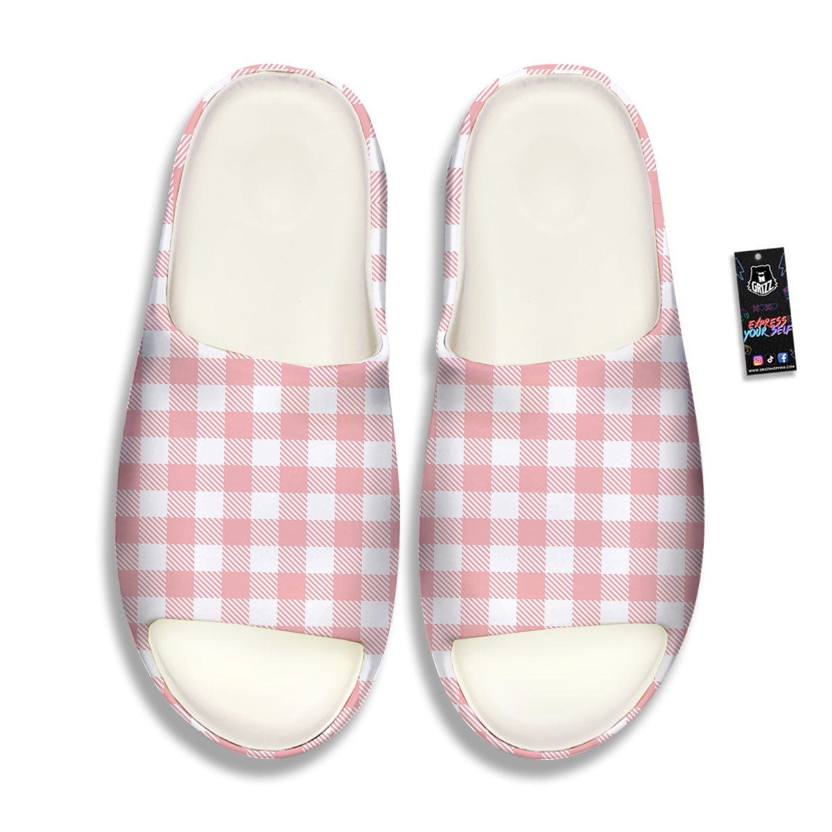 Pink And White Gingham Print Pattern Sandals-grizzshop