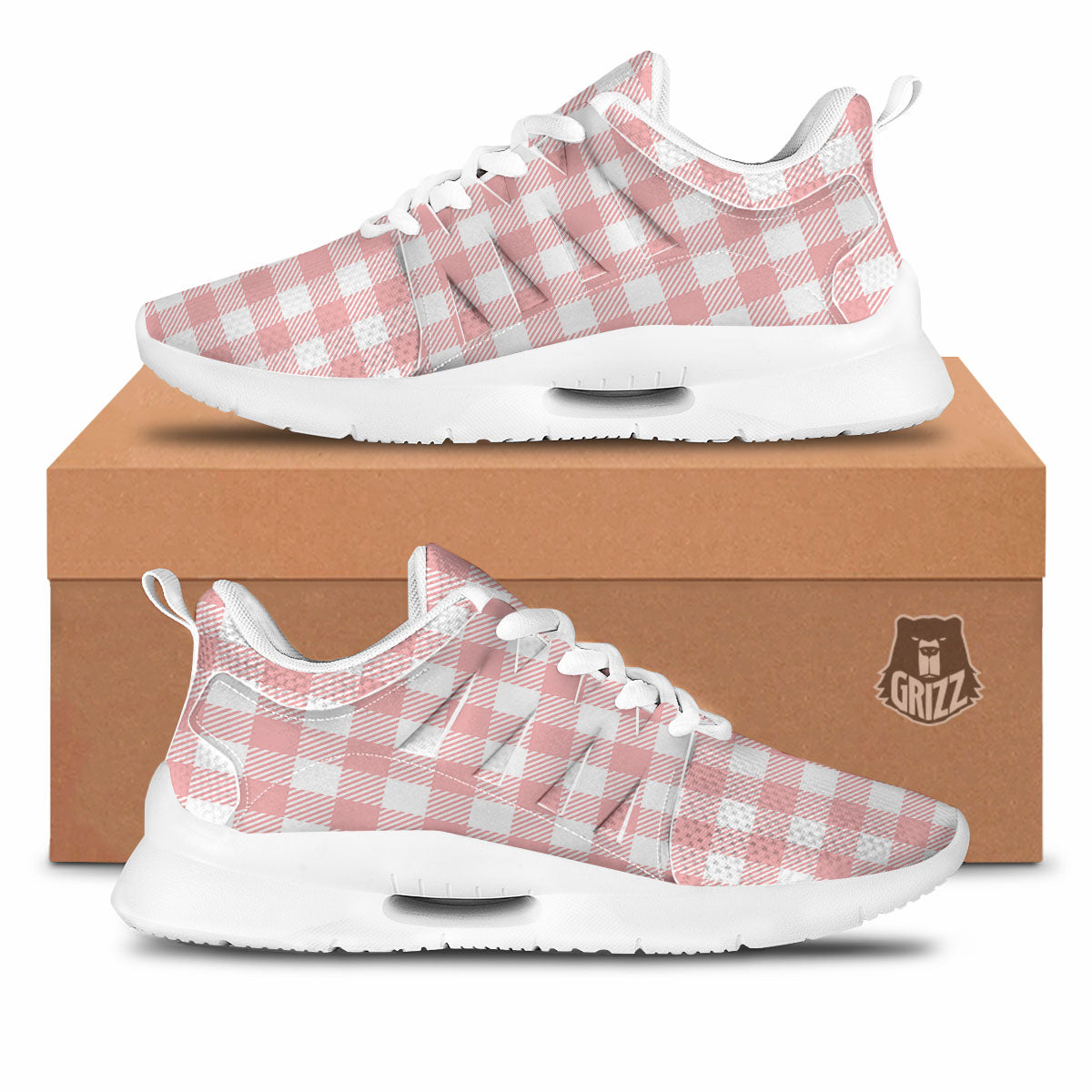 Pink And White Gingham Print Pattern Tennis Shoes-grizzshop