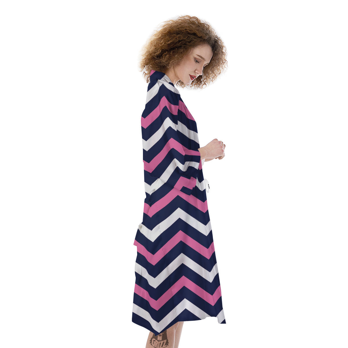 Pink And White Navy Chevron Print Kimono-grizzshop
