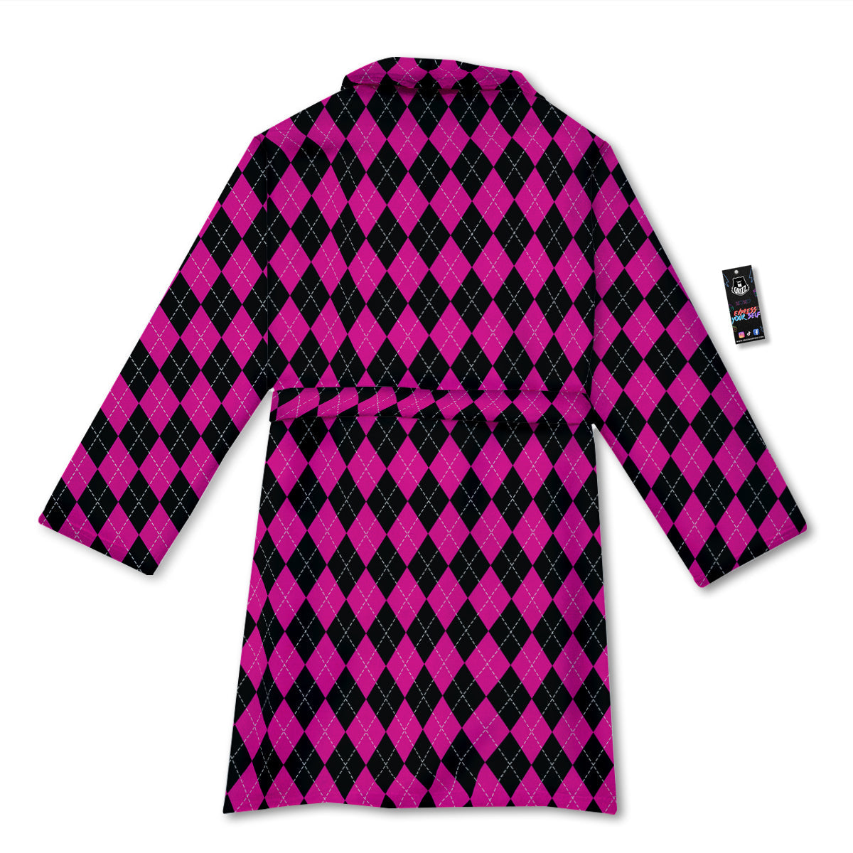 Pink Argyle Deep And Black Print Pattern Bathrobe-grizzshop