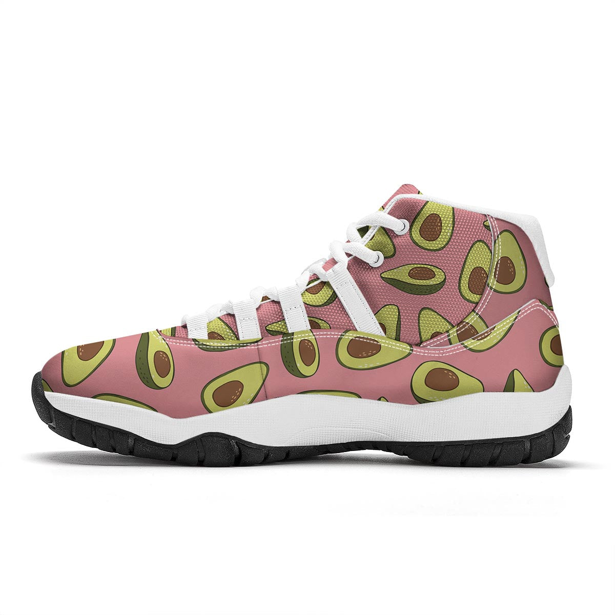 Pink Avocado Patttern Print White Bball Shoes-grizzshop