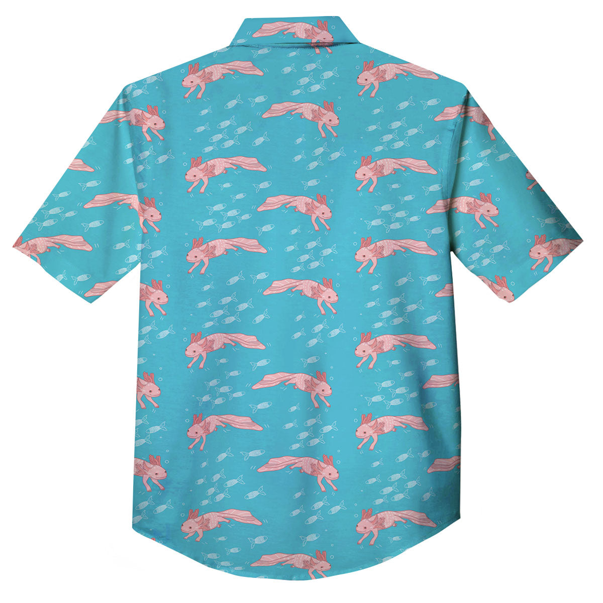 Pink Axolotl Teal Print Pattern Button Up Shirt-grizzshop