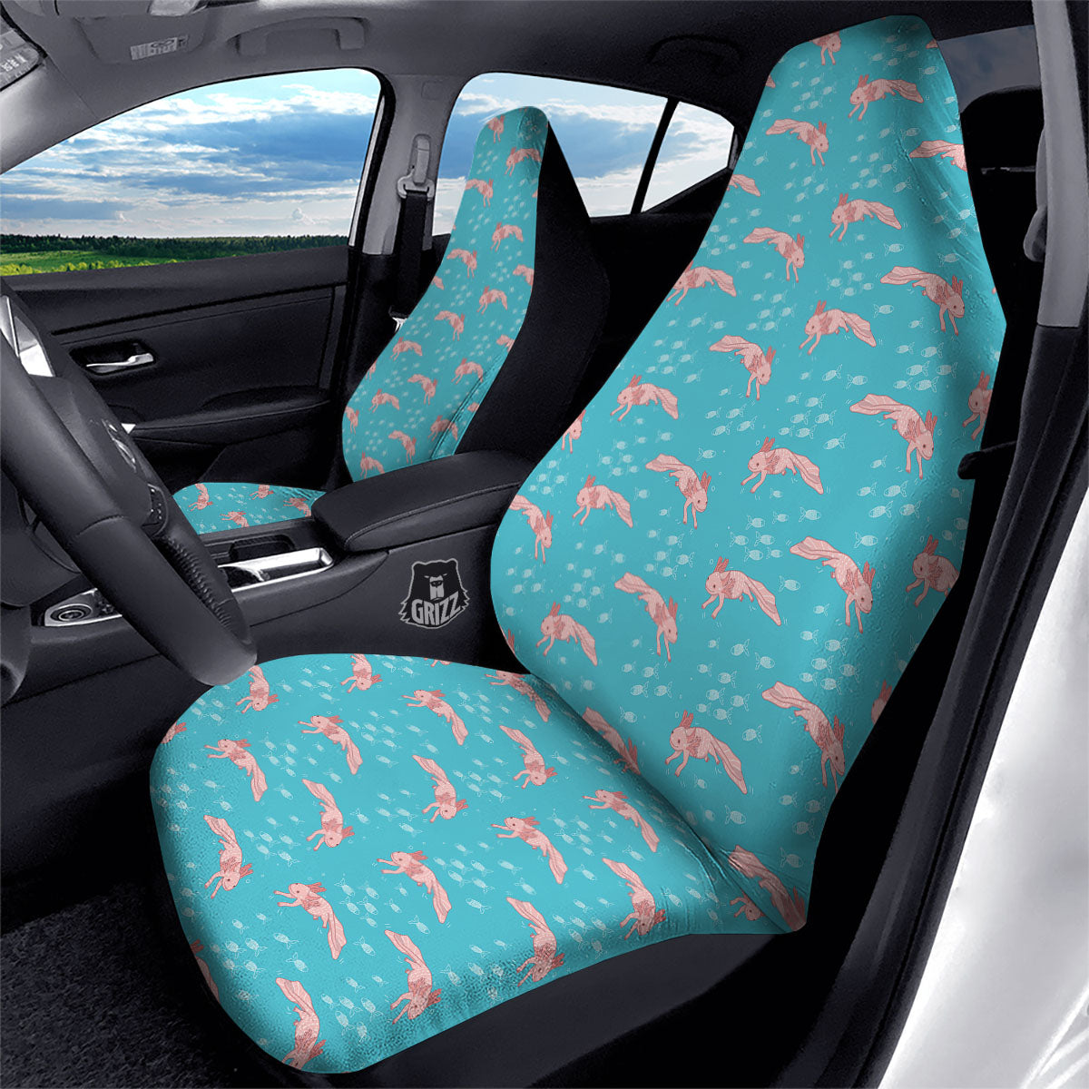 Pink Axolotl Teal Print Pattern Car Seat Covers-grizzshop