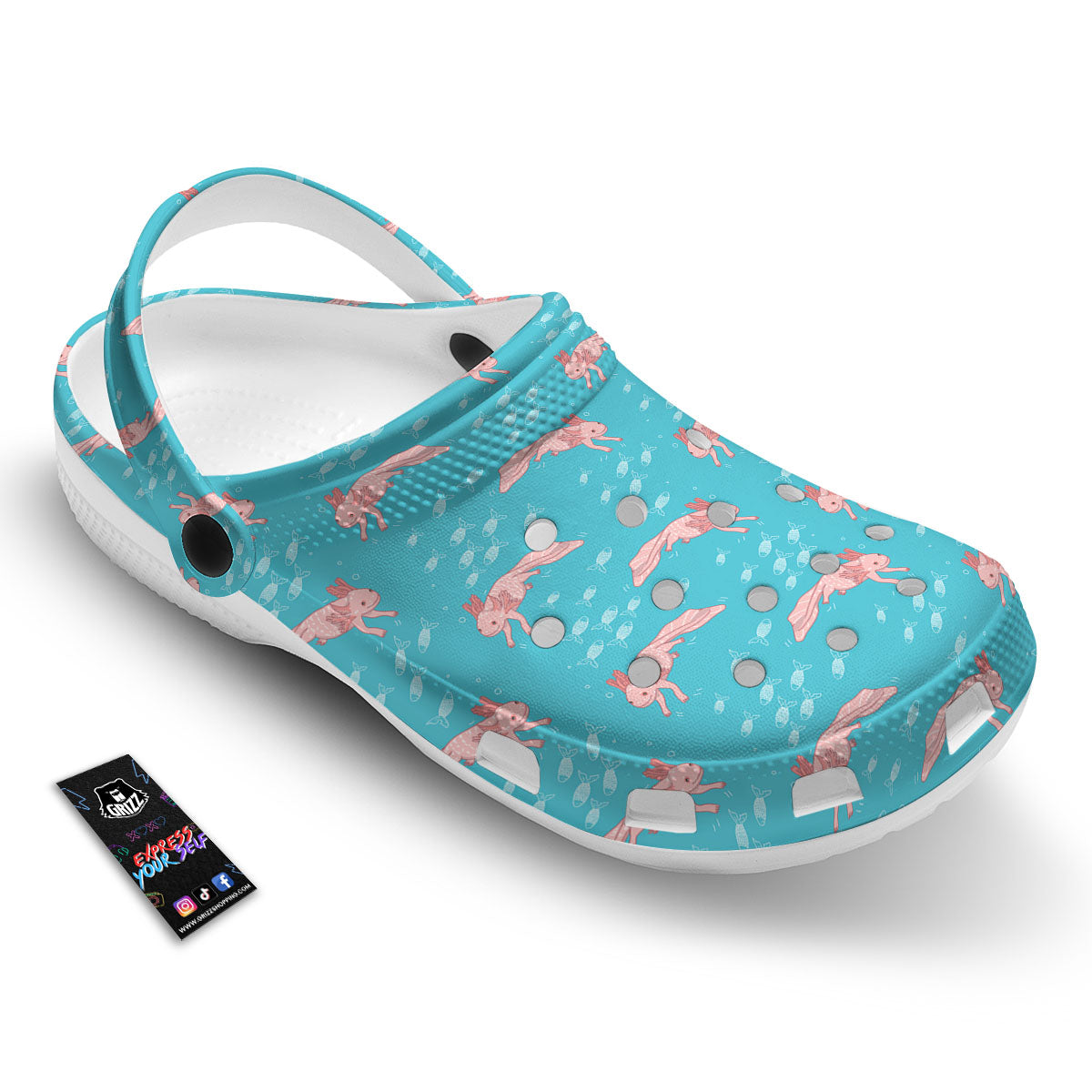 Pink Axolotl Teal Print Pattern Clog-grizzshop