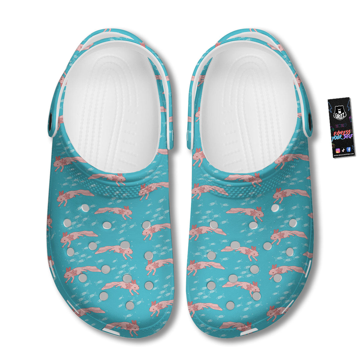 Pink Axolotl Teal Print Pattern Clog-grizzshop