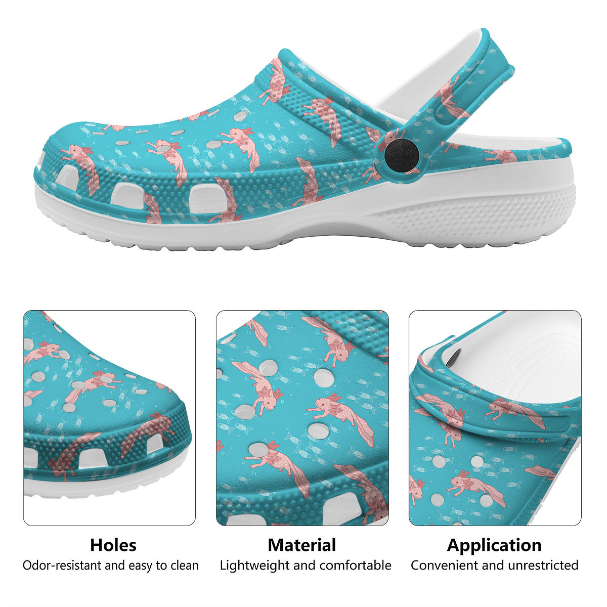 Pink Axolotl Teal Print Pattern Clog-grizzshop