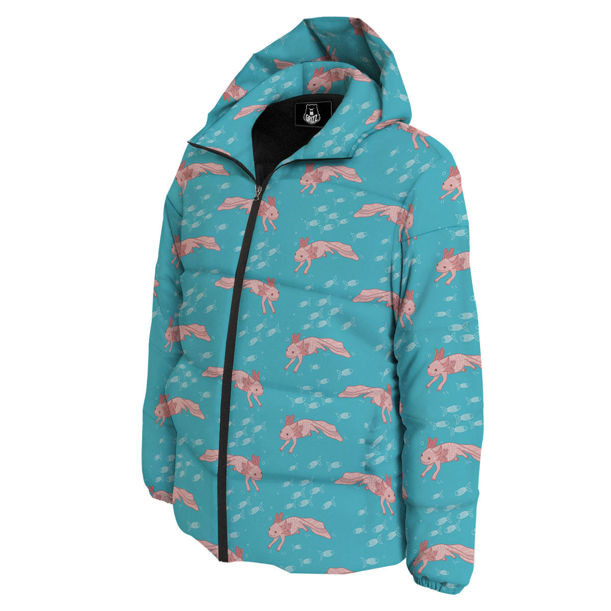 Pink Axolotl Teal Print Pattern Down Jacket-grizzshop