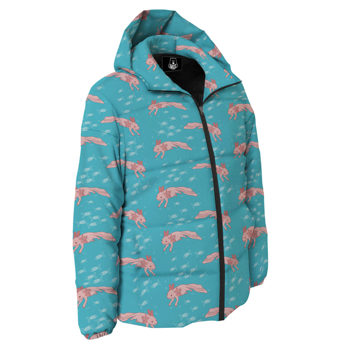 Pink Axolotl Teal Print Pattern Down Jacket-grizzshop