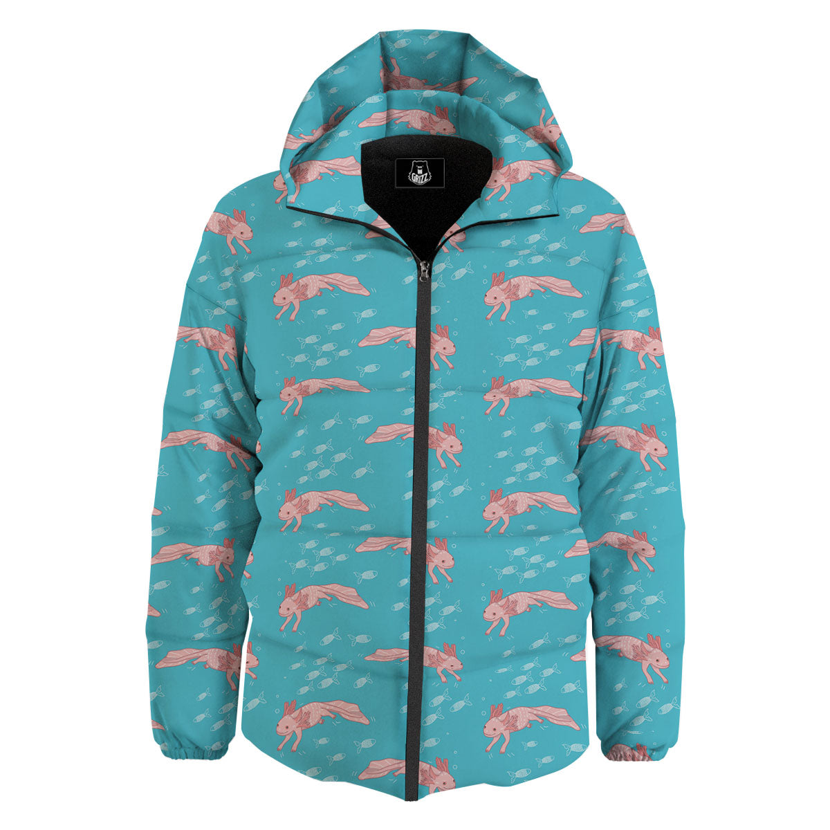 Pink Axolotl Teal Print Pattern Down Jacket-grizzshop