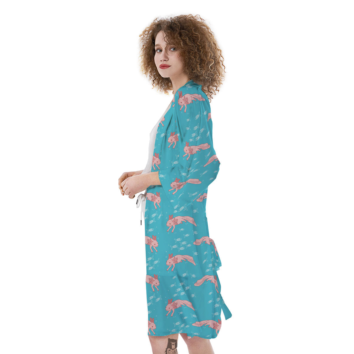 Pink Axolotl Teal Print Pattern Kimono-grizzshop