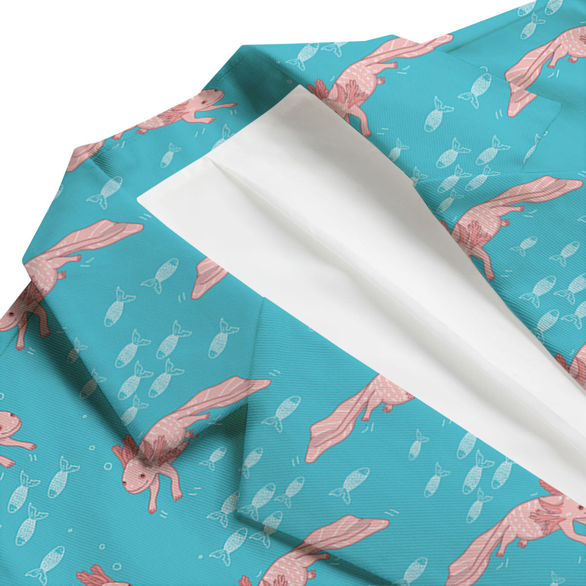 Pink Axolotl Teal Print Pattern Men's Blazer-grizzshop
