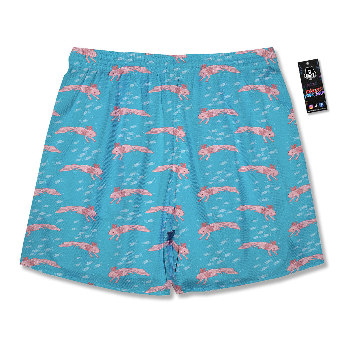 Pink Axolotl Teal Print Pattern Men's Running Shorts-grizzshop