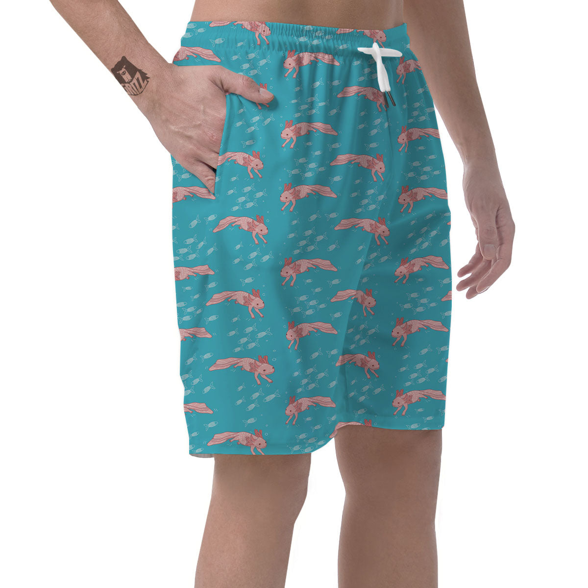 Pink Axolotl Teal Print Pattern Men's Shorts-grizzshop