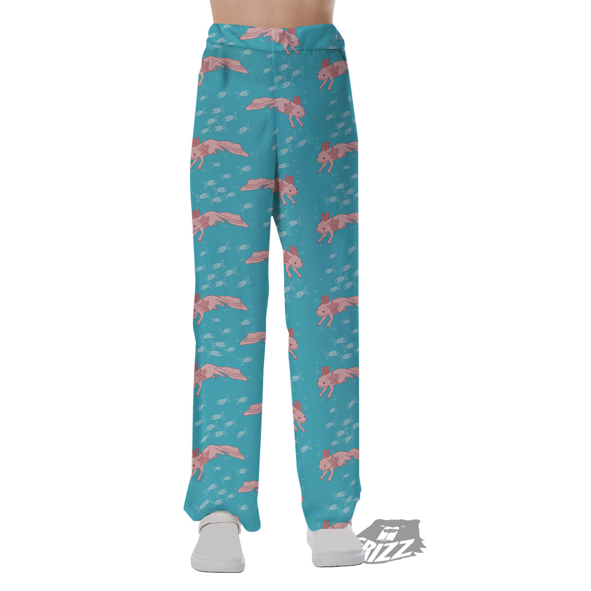 Pink Axolotl Teal Print Pattern Pajama Pants-grizzshop