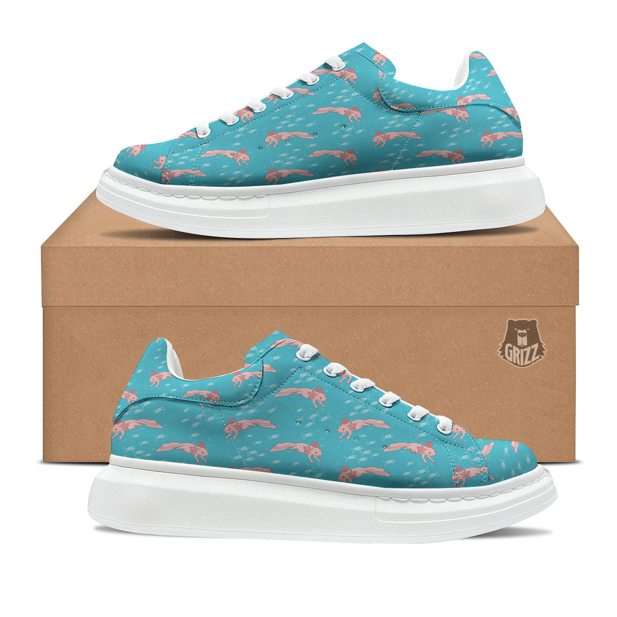 Pink Axolotl Teal Print Pattern Platform Shoes-grizzshop