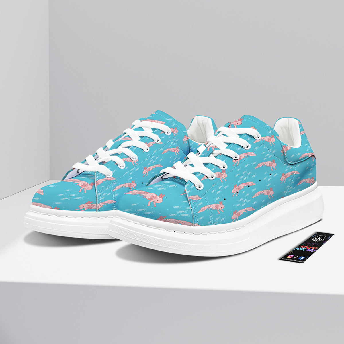 Pink Axolotl Teal Print Pattern Platform Shoes-grizzshop