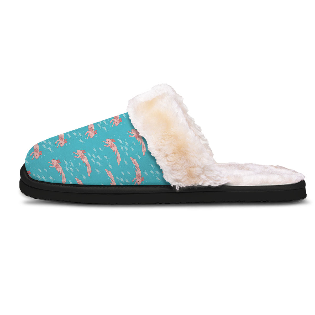 Pink Axolotl Teal Print Pattern Slippers-grizzshop