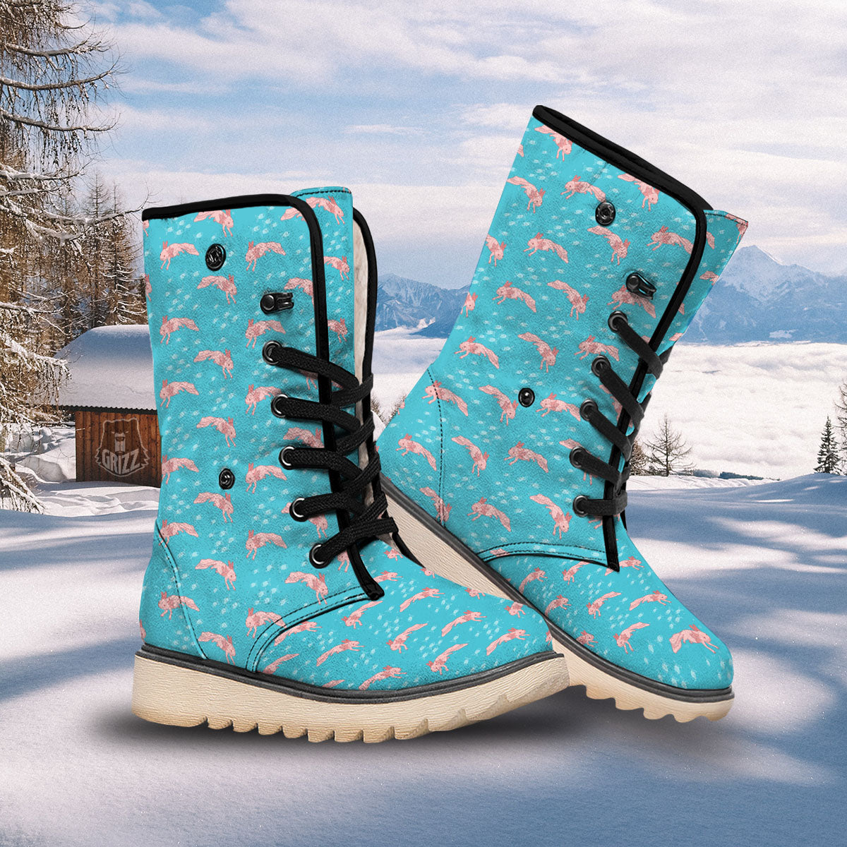Pink Axolotl Teal Print Pattern Snow Boots-grizzshop