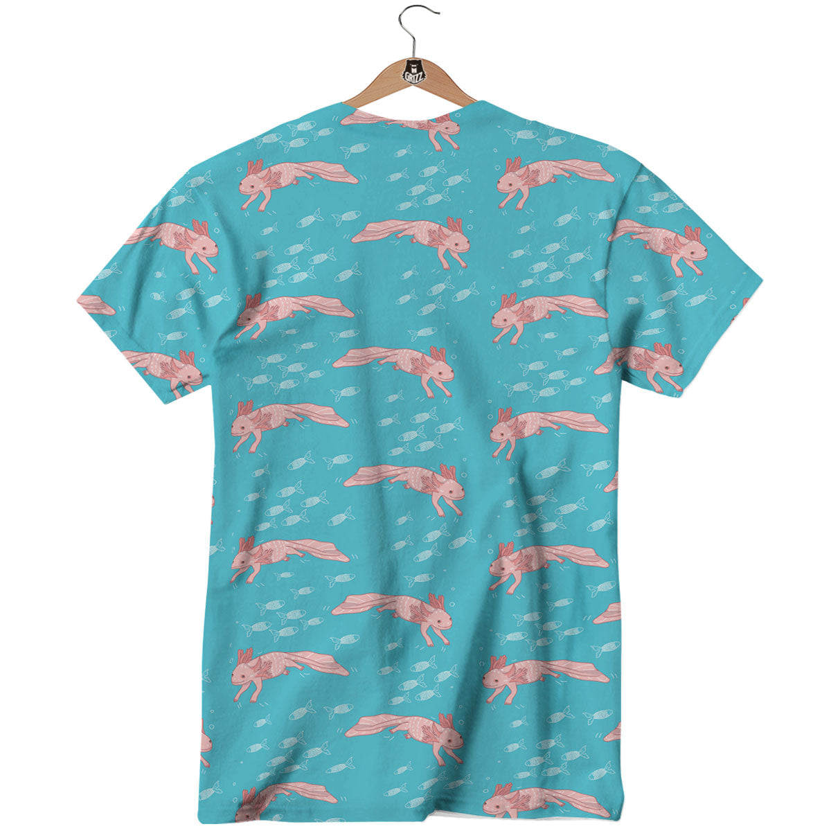 Pink Axolotl Teal Print Pattern T-Shirt-grizzshop