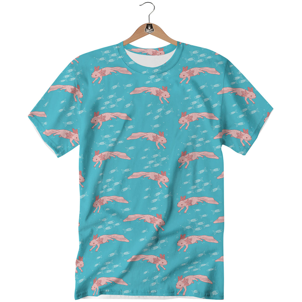 Pink Axolotl Teal Print Pattern T-Shirt-grizzshop