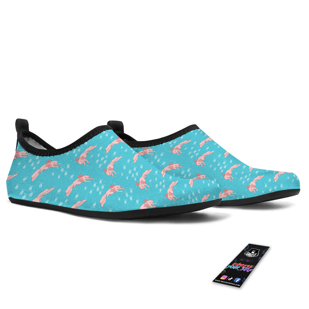 Pink Axolotl Teal Print Pattern Water Shoes-grizzshop