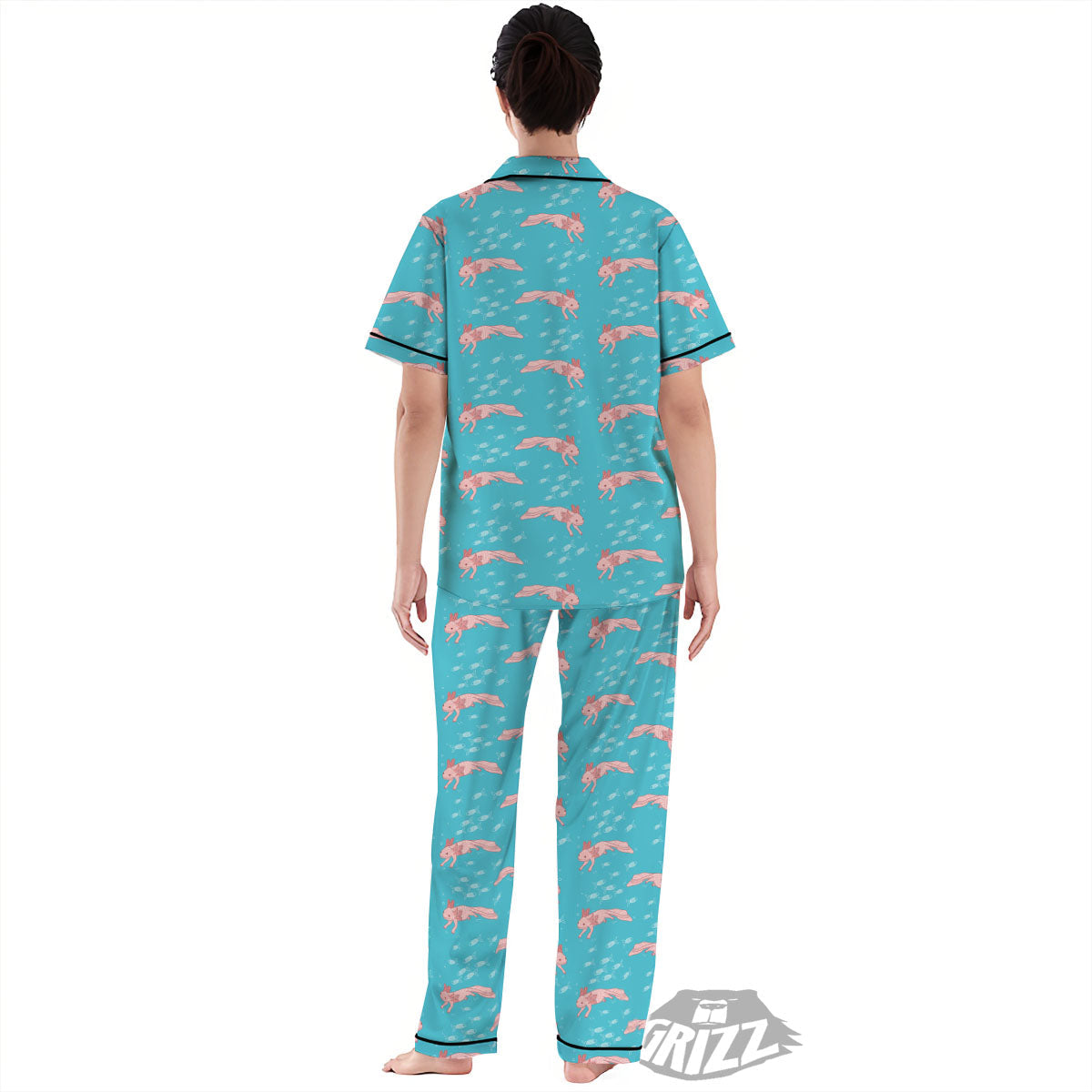 Pink Axolotl Teal Print Pattern Women's Pajamas Set-grizzshop
