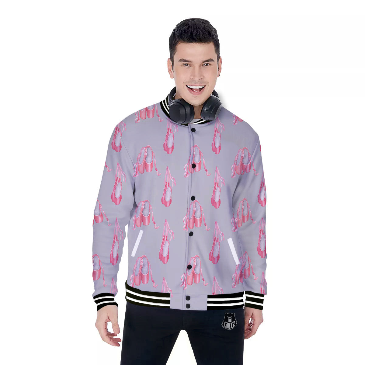 Pink Ballet Shoes Print Pattern Baseball Jacket-grizzshop