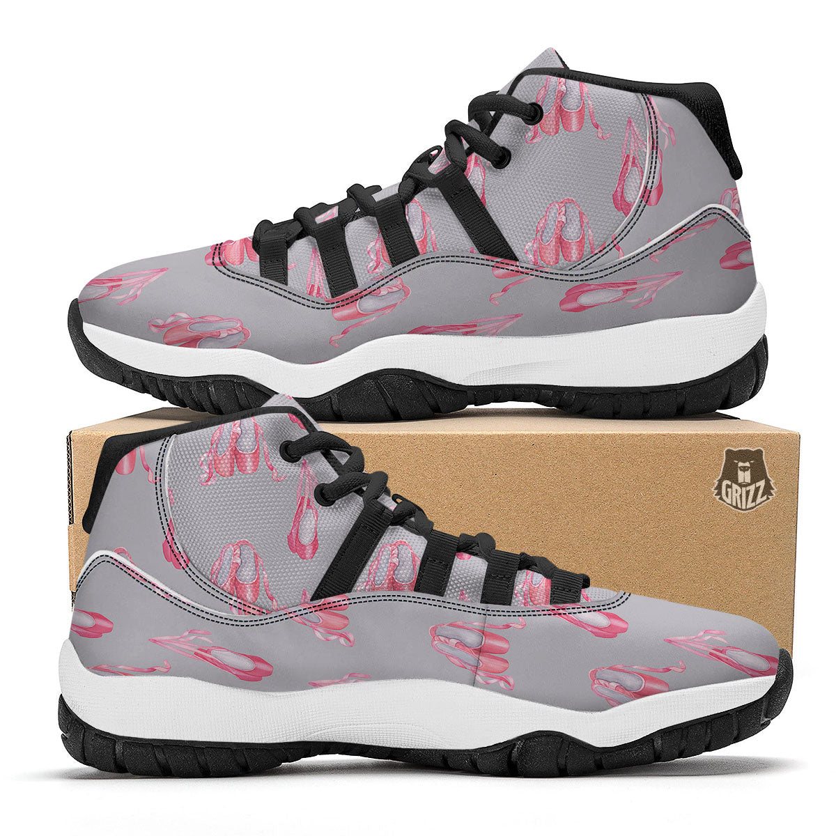 Pink Ballet Shoes Print Pattern Black Bball Shoes-grizzshop