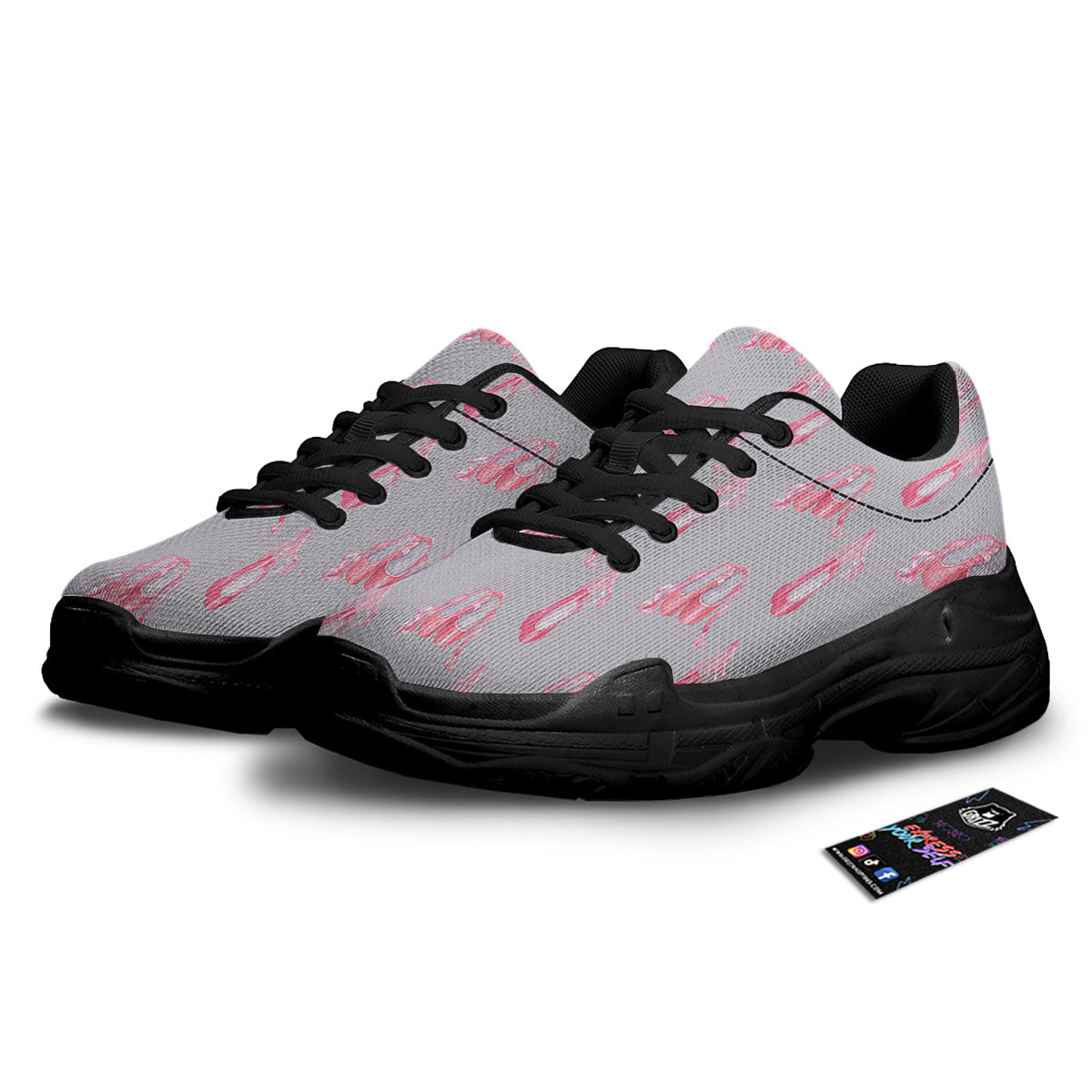 Pink Ballet Shoes Print Pattern Black Chunky Shoes-grizzshop