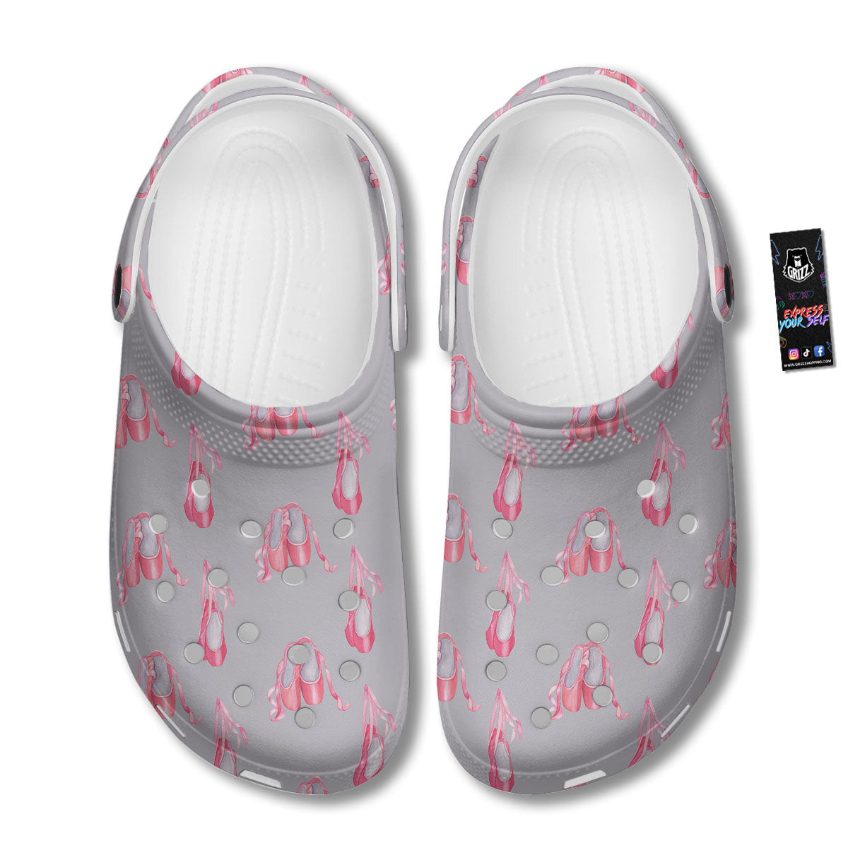 Pink Ballet Shoes Print Pattern Clog-grizzshop