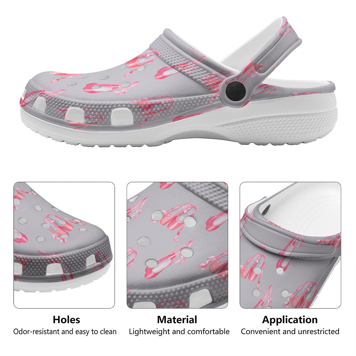 Pink Ballet Shoes Print Pattern Clog-grizzshop