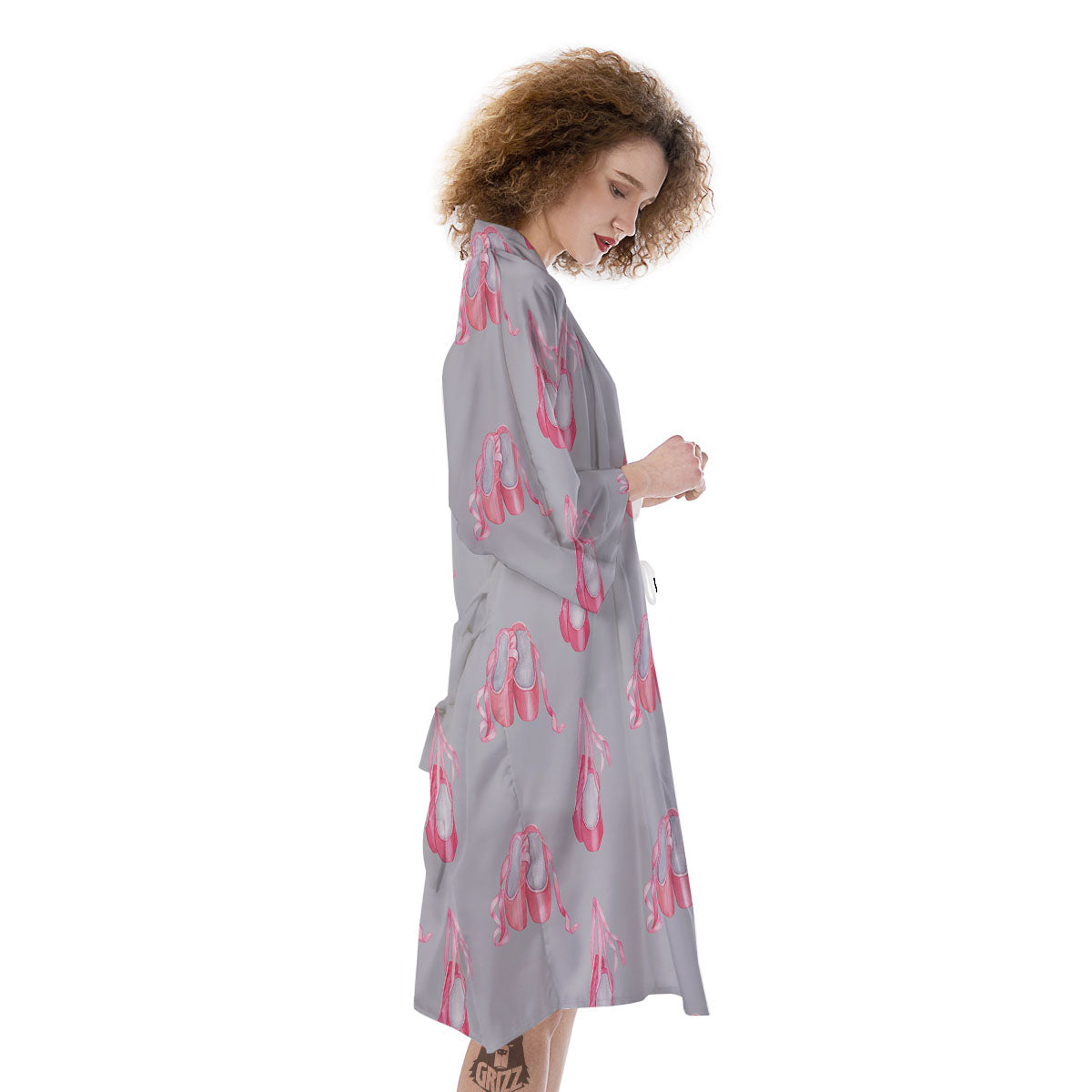 Pink Ballet Shoes Print Pattern Kimono-grizzshop