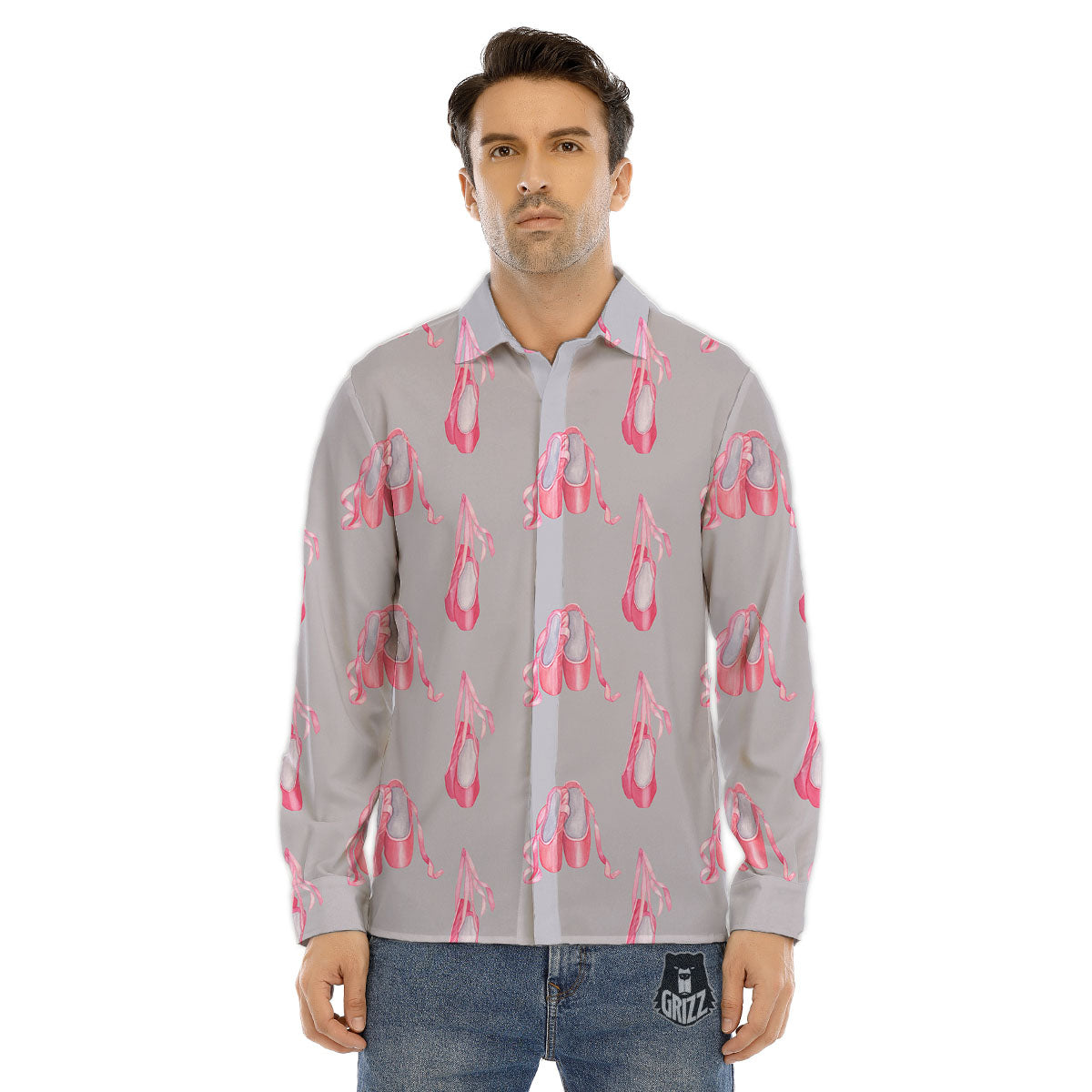 Pink Ballet Shoes Print Pattern Men's Dress Shirts-grizzshop