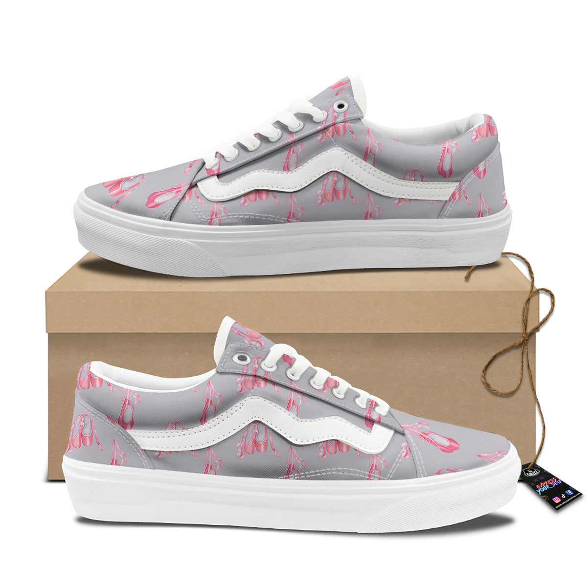 Pink Ballet Shoes Print Pattern Skate Shoes-grizzshop