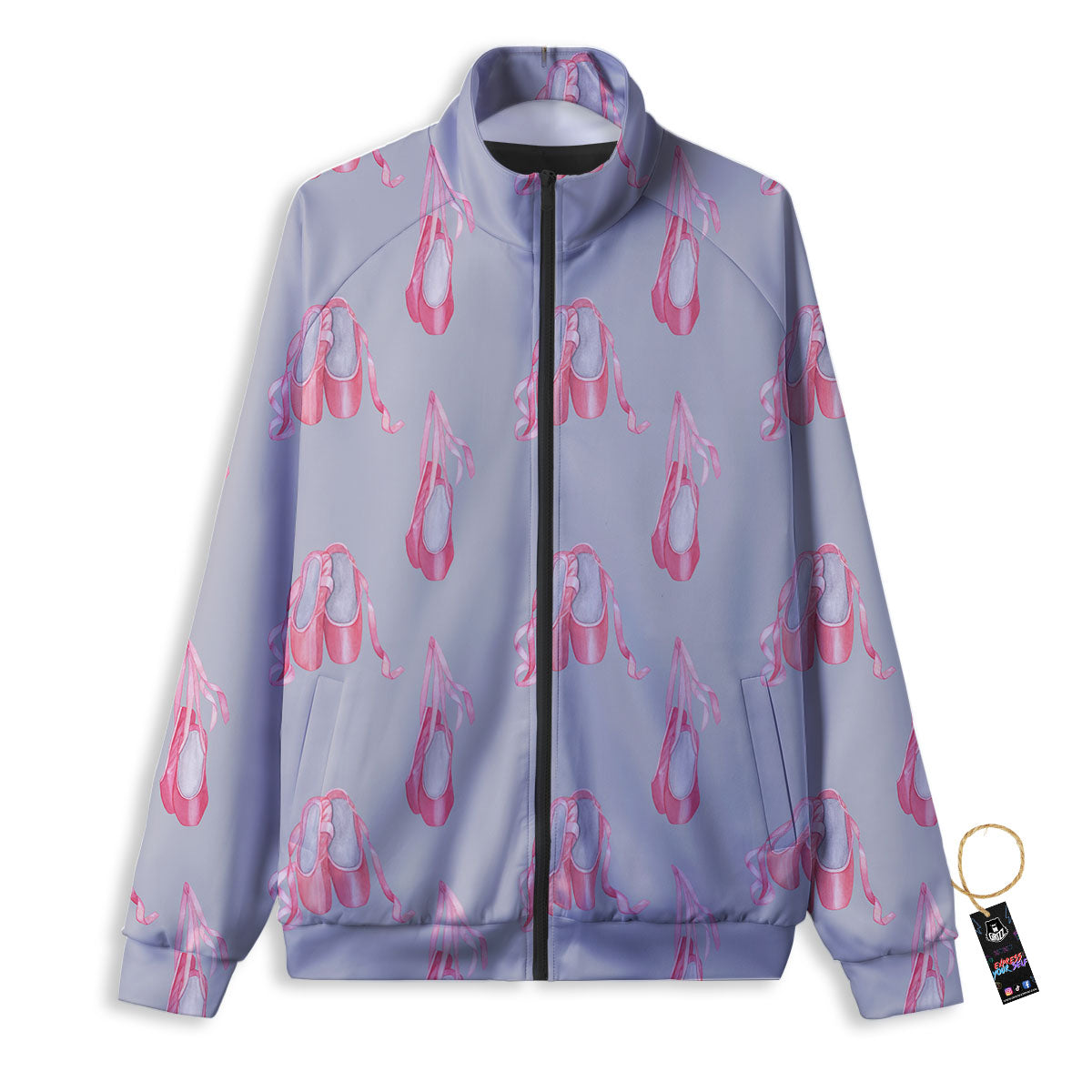 Pink Ballet Shoes Print Pattern Track Jacket-grizzshop