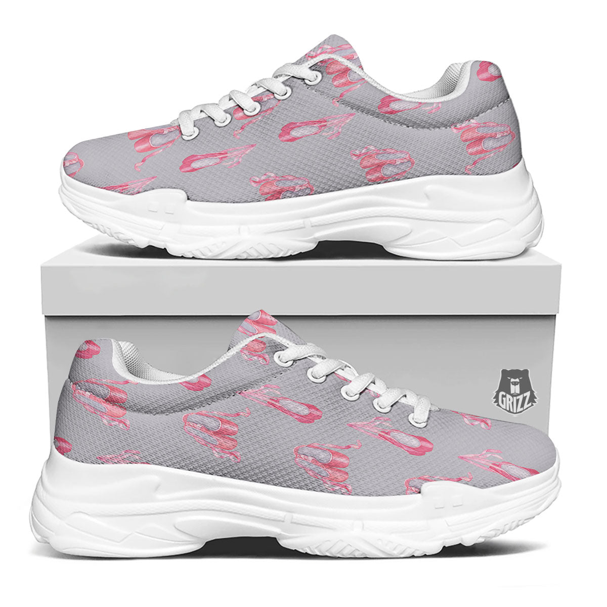 Pink Ballet Shoes Print Pattern White Chunky Shoes-grizzshop