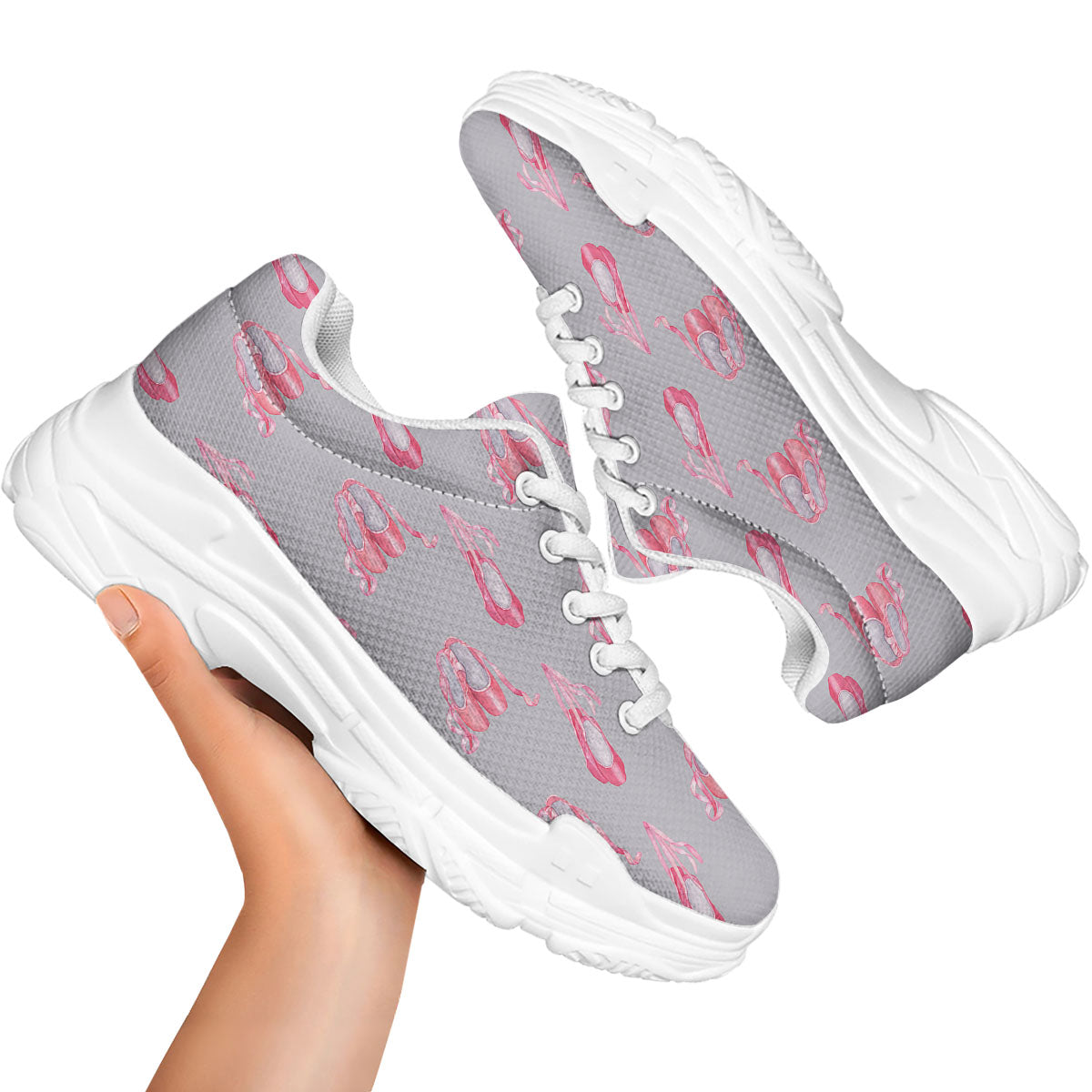 Pink Ballet Shoes Print Pattern White Chunky Shoes-grizzshop