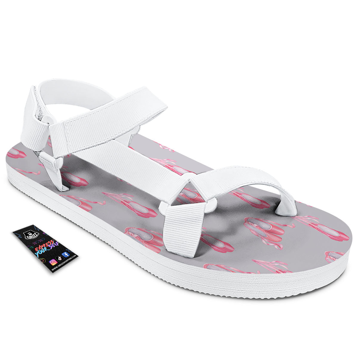 Pink Ballet Shoes Print Pattern White Open Toe Sandals-grizzshop